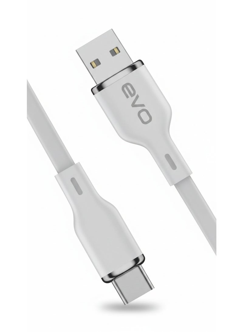 إيفو كابل B05T عالي السرعة للشحن ونقل البيانات من USB إلى Type-C، خرج طاقة أقصى 3 أمبير، شحن سريع ونقل بيانات فائق السرعة، موصلات متينة معززة، تصميم أبيض أنيق بلمسات معدنية، حماية ذكية للجهاز - Image 1
